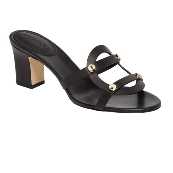 Jimmy Choo Damaris Block Heel Sandal Italian Leather In Black Size EU 37 (US 7) - Picture 1 of 16